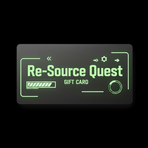 Green 'Re-Source Quest Gift Card' text on a transparent background