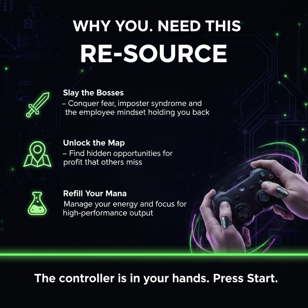 Promotional graphic with text about breaking mediocrity, hands holding a gaming controller, and a barcode on a dark background.