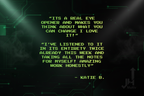 Text on a digital background with green and black colors