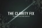 Dark background with 'The Clarity Fix' text and 'Premium Coaching Service' on a geometric pattern.